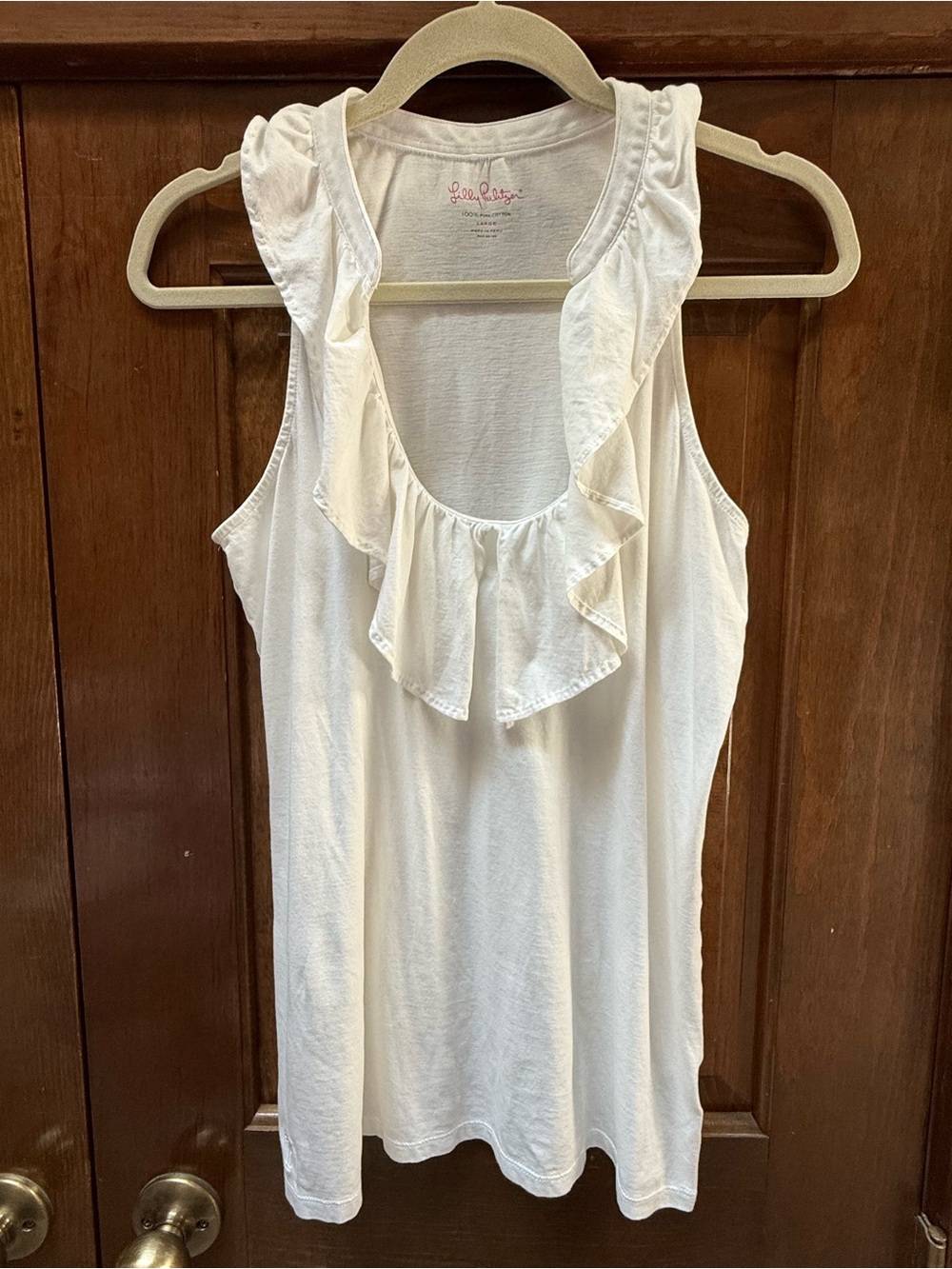 Lilly Pulitzer White Ruffle Neck Sleeveless Pima Cotton Top